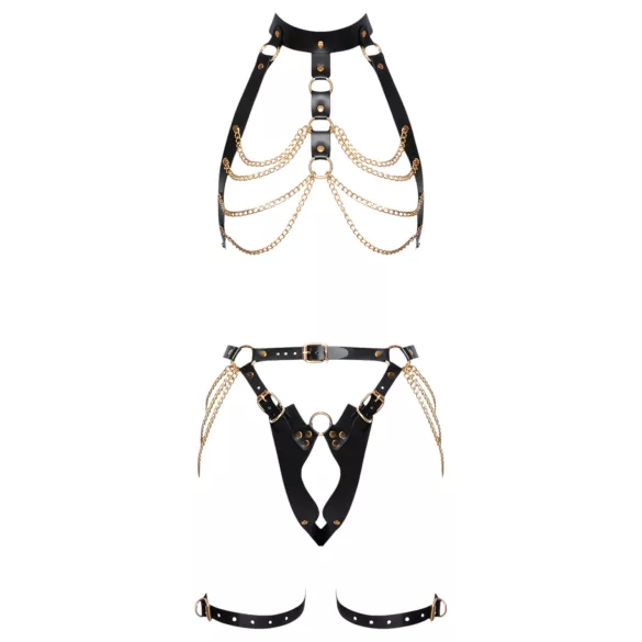 ZADO - 2-teiliges Leder-Harness-Set (schwarz-gold)