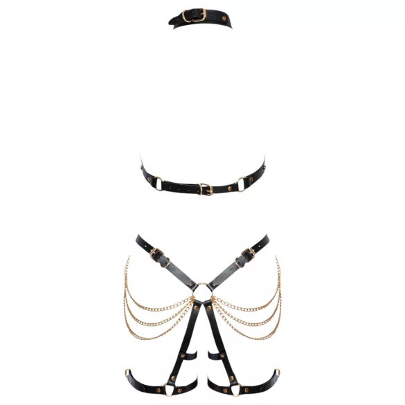 ZADO - 2-teiliges Leder-Harness-Set (schwarz-gold)