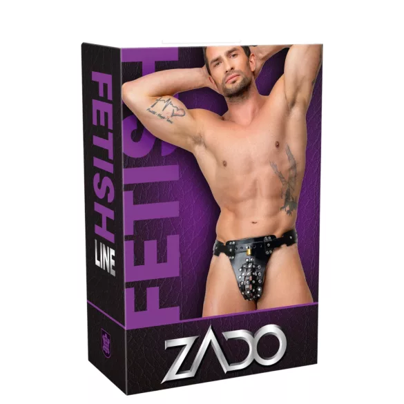 ZADO - schwarzer Leder-Tanga-Keuschheitsgürtel mit 2 Schlössern (S-2XL)