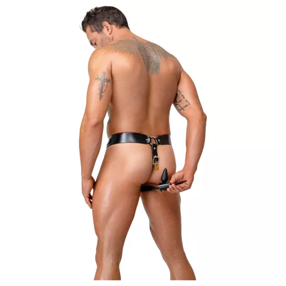 ZADO - schwarzer Leder-Tanga-Keuschheitsgürtel mit 2 Schlössern (S-2XL)