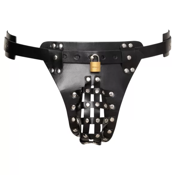 ZADO - schwarzer Leder-Tanga-Keuschheitsgürtel mit 2 Schlössern (S-2XL)