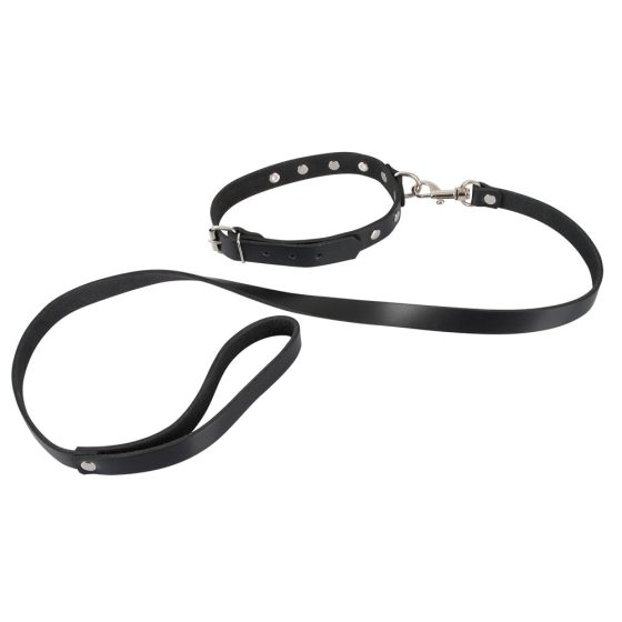 ZADO - Leder Halsband mit Nieten und Leine (schwarz)