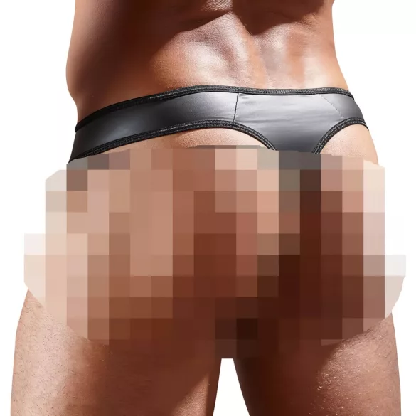Glänzender Herren-Tanga mit transparentem Einsatz (schwarz)
