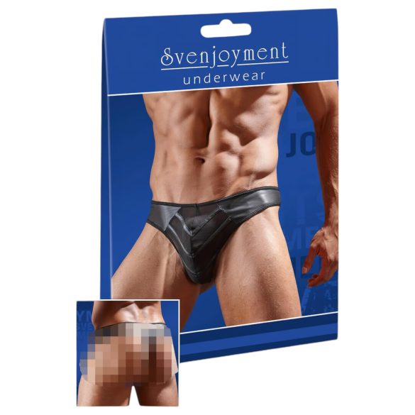 Glänzender Herrenstring mit transparentem Einsatz (schwarz) - XL