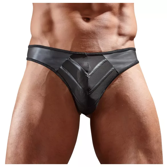 Svenjoyment - Glänzender Herren-String mit transparentem Einsatz (schwarz) - XL