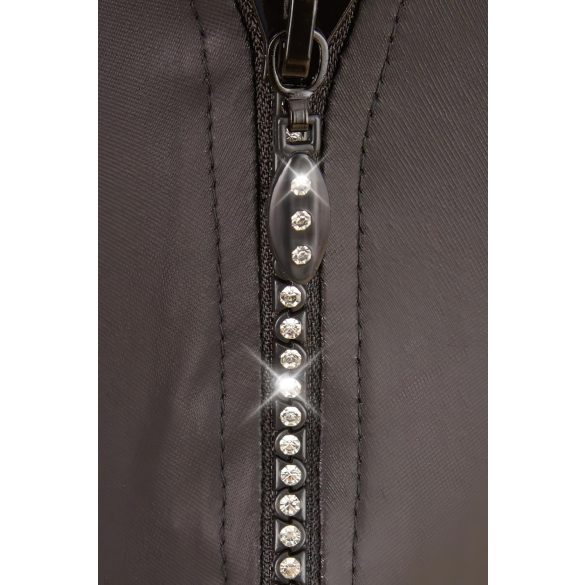 Svenjoyment - glänzender Herren-String mit Strass-Reißverschluss (schwarz)