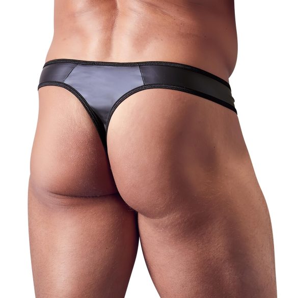 Svenjoyment - glänzender Herren-String mit Strass-Reißverschluss (schwarz)