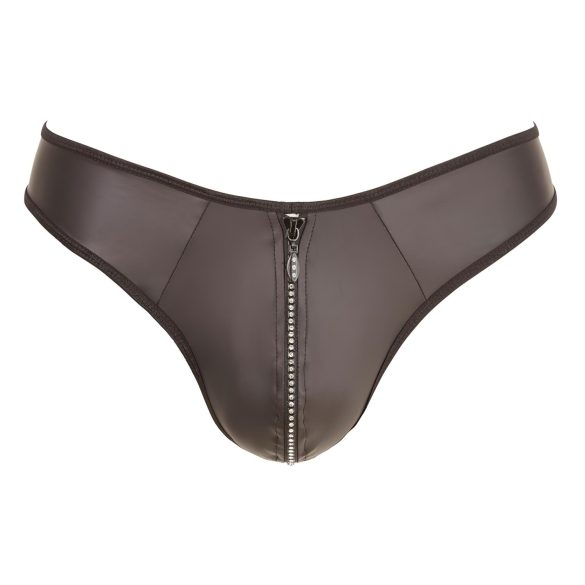 Svenjoyment - glänzender Herren-String mit Strass-Reißverschluss (schwarz) - L