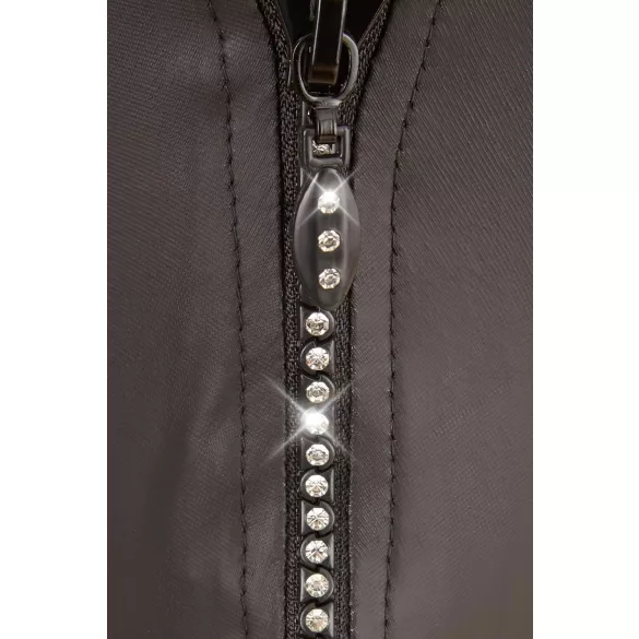 Svenjoyment - glänzender Herren-String mit Strass-Reißverschluss (schwarz) - L