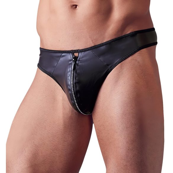 Svenjoyment - glänzender Herren-String mit Strass-Reißverschluss (schwarz) - 2XL