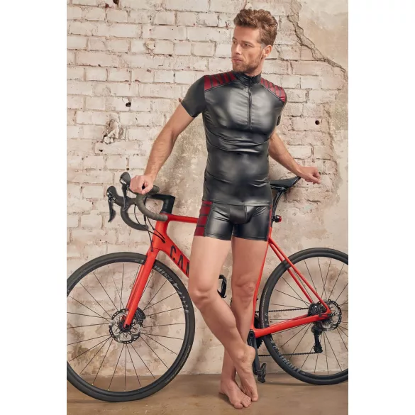 NEK - Herren-Shirt mit roten Einsätzen und Reißverschluss (schwarz) - L