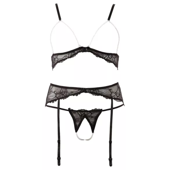Abierta Fina - Perlenverziertes Spitzen-Dessous-Set - L