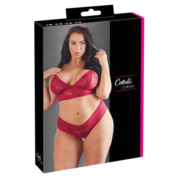 Cottelli Plus Size - weiches Spitzen-BH-Set (rot)