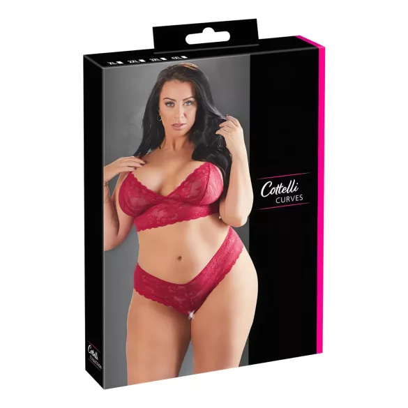 Cottelli Plus Size - weiches Spitzen-BH-Set (rot) - 4XL