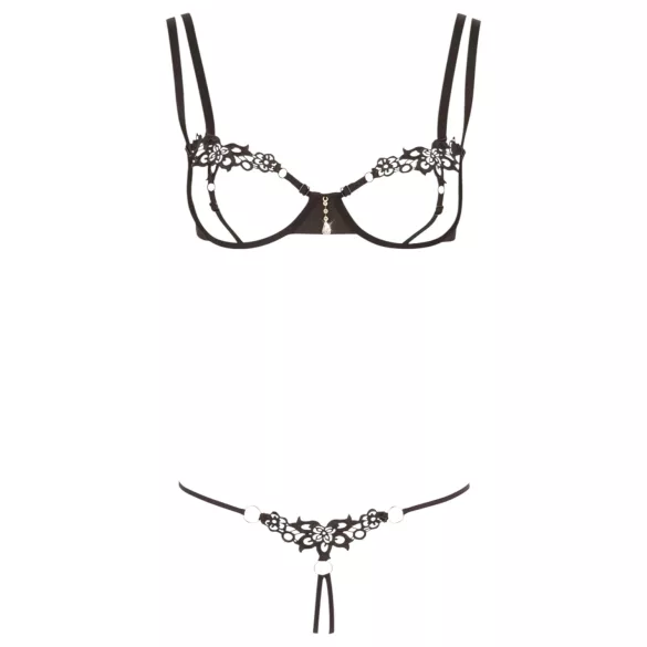 Cottelli - Funkelndes besticktes BH-Set (schwarz) - L