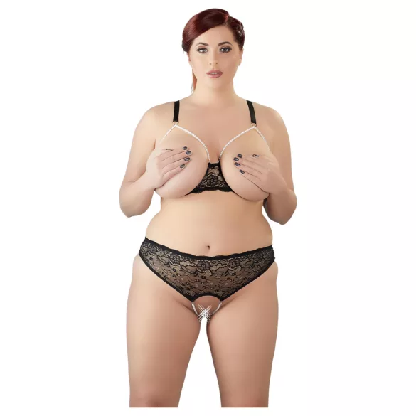 Cottelli Plus Size - Perlen-BH-Set (schwarz) - XL