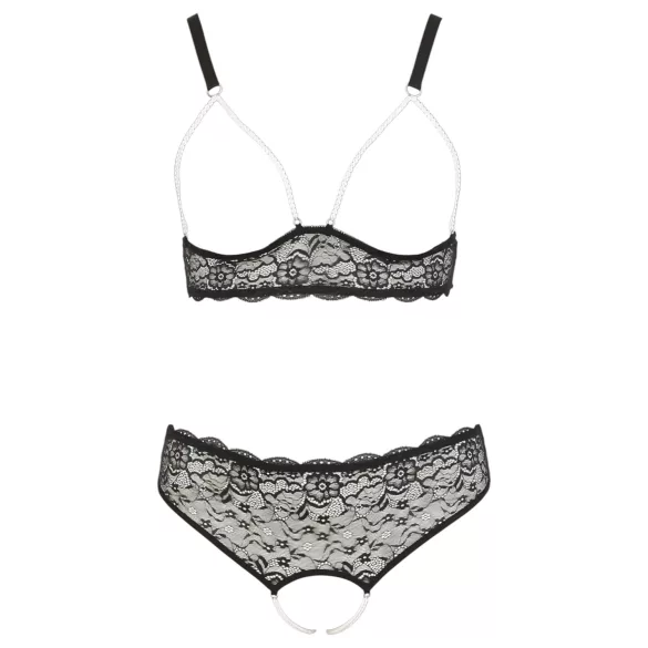 Cottelli Plus Size - Perlen-BH-Set (schwarz) - XL