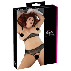 Cottelli Plus Size - Perlen-BH-Set (schwarz) - 3XL