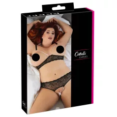 Cottelli Plus Size - Perlen-BH-Set (schwarz) - 3XL