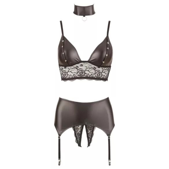 Cottelli Bondage - Glänzendes Spitzenwäsche-Set (4-teilig) - L