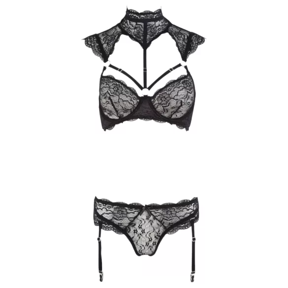 Cottelli - Spitzen-BH-Set mit Kragen (schwarz) - 85B/L