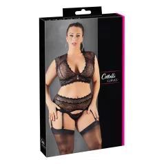 Cottelli Plus Size - Strass, Spitze Dessous-Set (Schwarz)