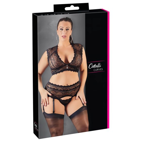 Cottelli Plus Size - Strass und Spitze Dessous Set (schwarz) - 2XL