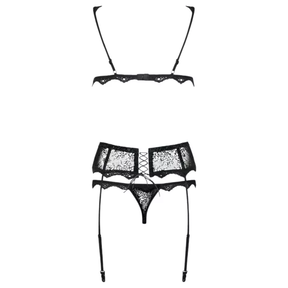 Obsessive Emperita - zart besticktes Lingerie-Set (schwarz)