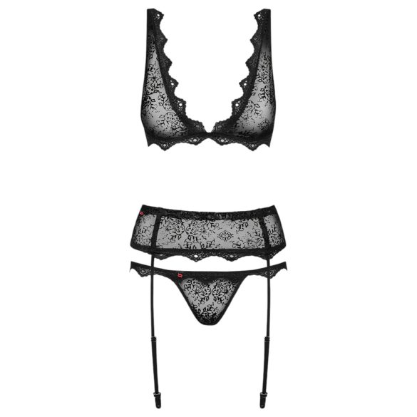 Obsessive Emperita - zart besticktes Lingerie-Set (schwarz) - L/XL