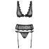 Obsessive Emperita - zart besticktes Lingerie-Set (schwarz) - L/XL