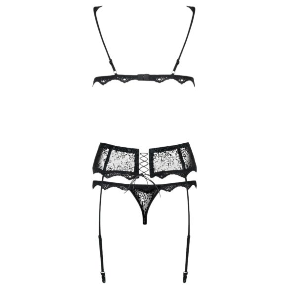 Obsessive Emperita - zart besticktes Lingerie-Set (schwarz) - L/XL
