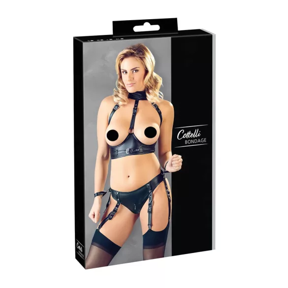 Cottelli Bondage - Glänzendes Hebe-Set mit Fesseln (schwarz) - L