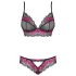 Obsessive Tulia - Spitzen-Dessous-Set (Schwarz-Pink)