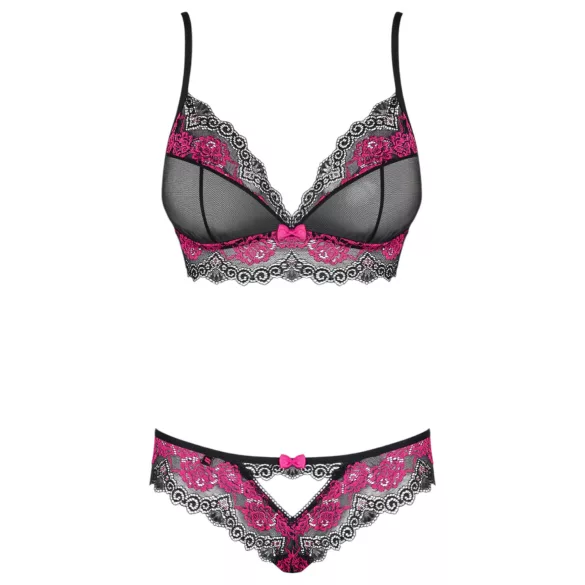 Obsessive Tulia - Spitzenwäsche-Set (schwarz-pink) - L/XL