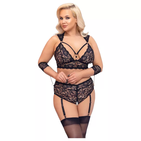 Cottelli Bondage Plus Size - Spitzen-BH-Set (schwarz)