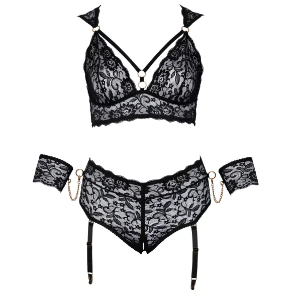 Cottelli Bondage Plus Size - Spitzen-BH-Set (schwarz) - 4XL