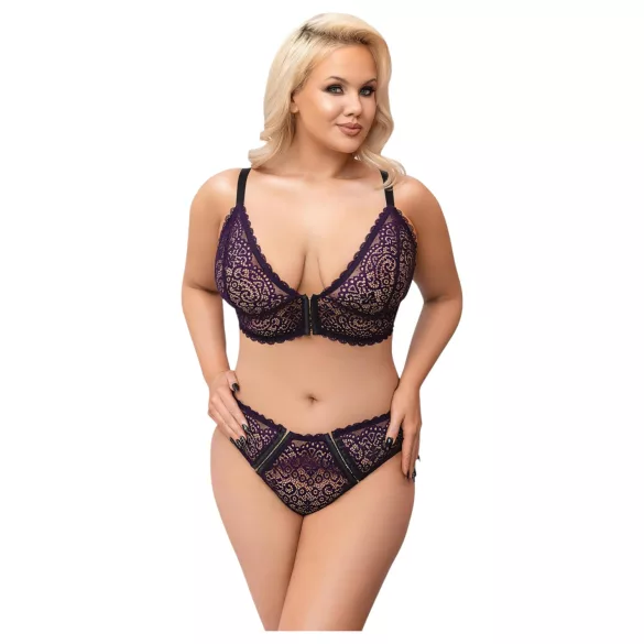 Cottelli Plus Size - Transparentes BH-Set mit Muster (Lila)