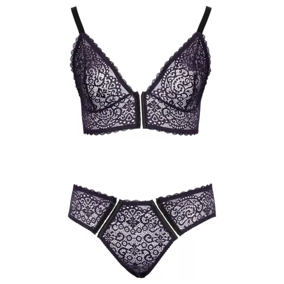 Cottelli Plus Size - Transparentes BH-Set mit Muster (Lila)