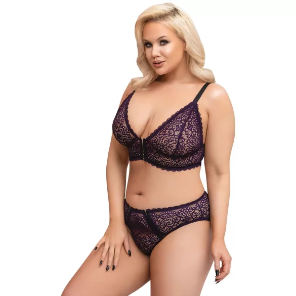 Cottelli Plus Size - Transparentes BH-Set mit Muster (Lila) - 2XL
