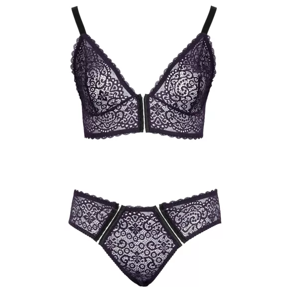Cottelli Plus Size - Transparentes BH-Set mit Muster (Lila) - 2XL