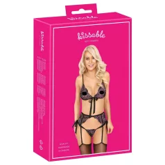 Kissable - pink-lila Stickerei BH-Set (schwarz) - L/XL