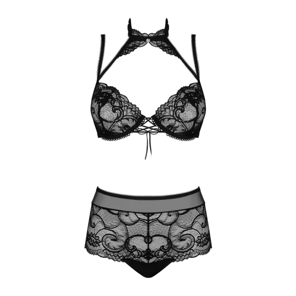Obsessive Elizenes - Muster, transparentes BH-Set (schwarz)