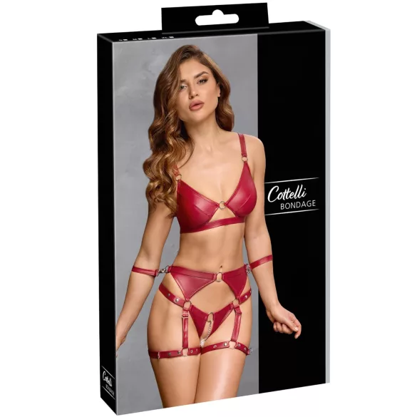 Cottelli Bondage - Glänzendes BH-Set & Handschellen (Rot) - M
