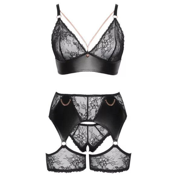 Cottelli Curves - Spitzen-BH-Set mit Ledereinsätzen (Schwarz)