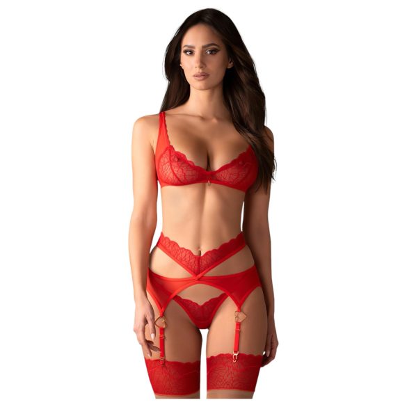 Obsessive Cupid Desir - Verführerisches Spitzenwäsche-Set (Rot)
