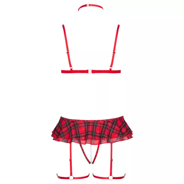 Cottelli - kariertes Dessous-Set mit Strapsen (rot kariert)