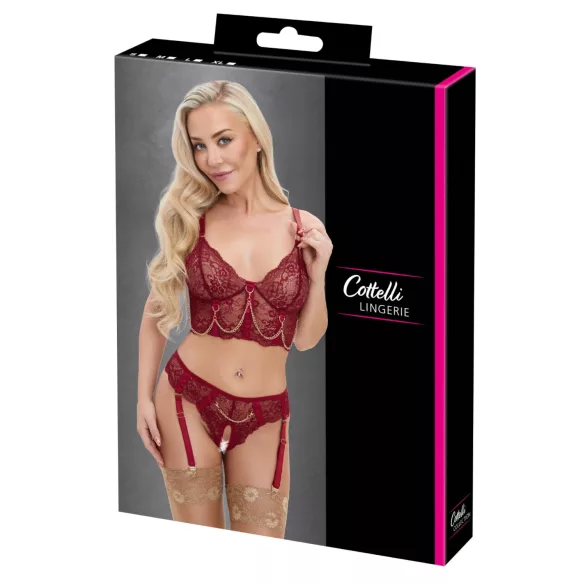 Cottelli - zweiteiliges Spitzen-Strapsset (rot) - M