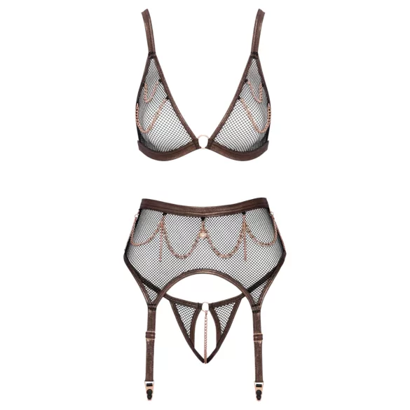 Abierta Fina - dreiteiliges Netz-Strapsset (schwarz) - M