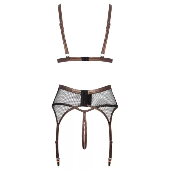 Abierta Fina - dreiteiliges Netz-Strapsset (schwarz) - M