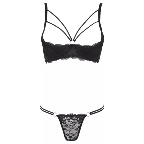Cottelli - Riemen-BH mit Ring & String (schwarz)